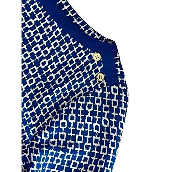 Banana Republic Blue Geometric Chain Print Boat Neck Silky Blouse Top sz Small - Picture 2 of 12
